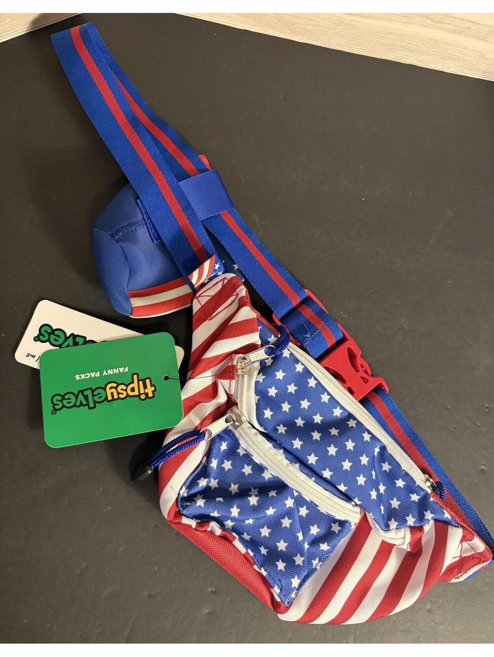 Tipsy Elves American Flag Fanny Pack Patriotic USA W/ Beer Bottle Holder NWT